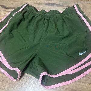 Nike Women's Athletic Shorts in Green with Pink Accents